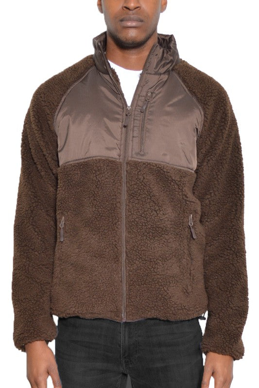 FULL ZIP SHERPA FLEECE JACKET BROWN S Men&