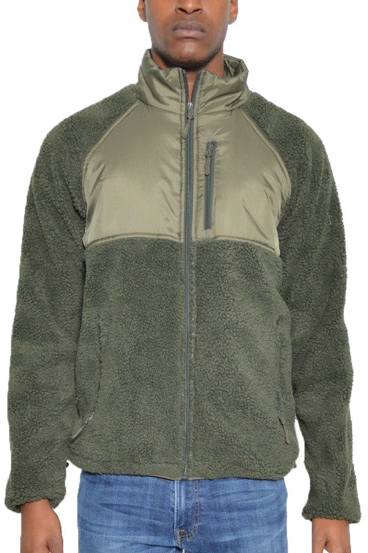 FULL ZIP SHERPA FLEECE JACKET OLIVE S Men&