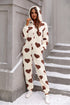 Fuzzy Heart Zip Up Hooded Lounge Jumpsuit Burnt Umber S Loungewear by Trendsi | Fleurcouture