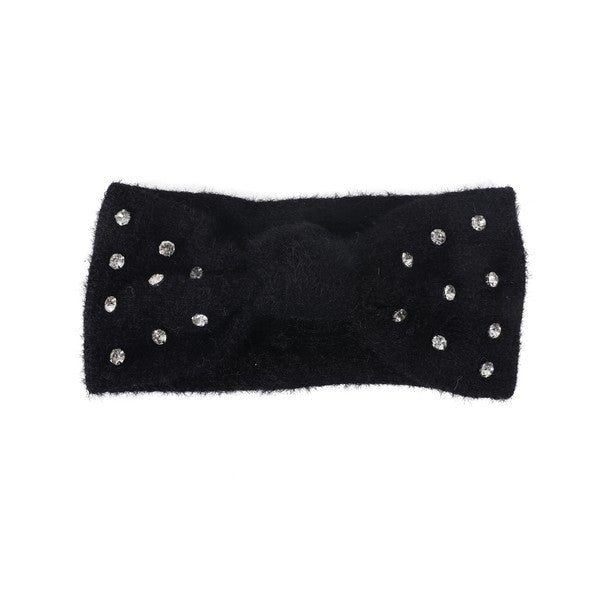 FUZZY RHINESTONE BOWKNOT HEADBAND BLACK/BKBK Os by Bella Chic | Fleurcouture