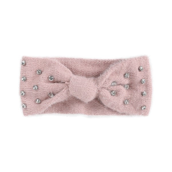 FUZZY RHINESTONE BOWKNOT HEADBAND PINK/LRLR Os by Bella Chic | Fleurcouture