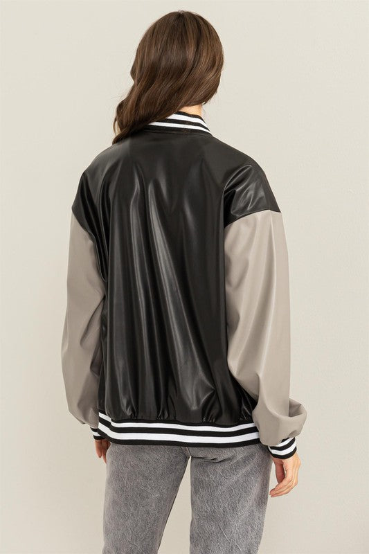 Game On PU Colorblock Baseball Jacket by HYFVE | Fleurcouture