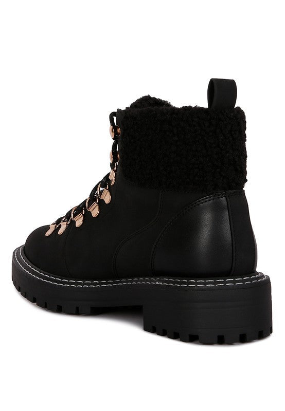 Gatlinburg Shearling Collar Ankle Boot Black by Rag Company | Fleurcouture