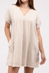 Gauze Rolled Short Sleeve Raw Edge V-Neck Dress SAND BEIGE S by ZENANA | Fleurcouture