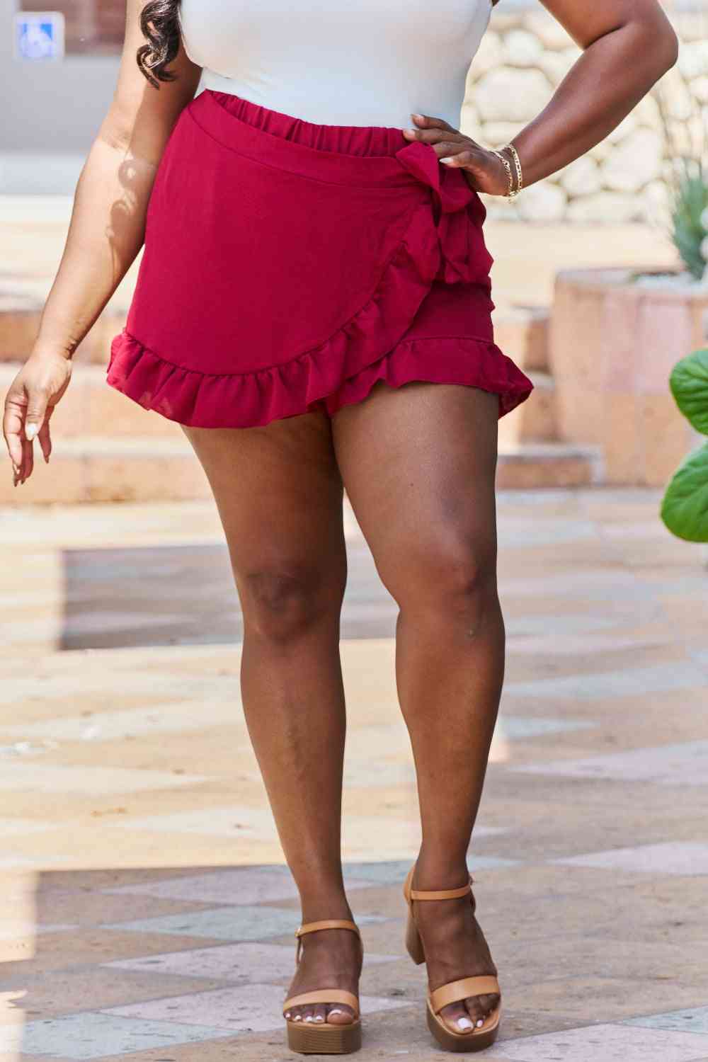 GeeGee Remember Me Plus Size Ruffled Hem Skort Deep Red 1XL Plus Size/Plus Size Bottoms by Trendsi | Fleurcouture