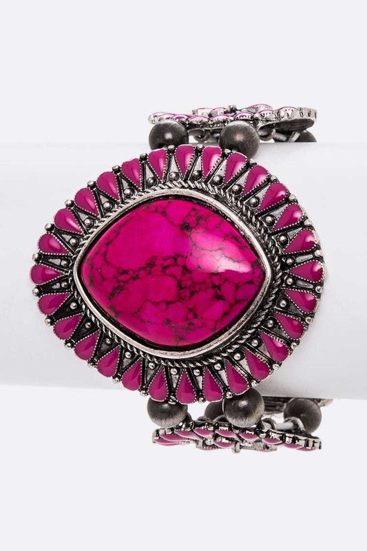 Genuine Stone Western Iconic Bracelet Fuchsia O/S by LA Jewelry Plaza | Fleurcouture
