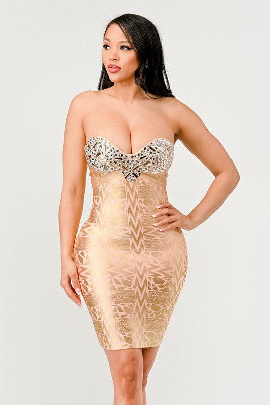 Gilded Glamour Strapless Dress by Athina | Fleurcouture