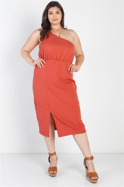 Gilli Full Size Slit One Shoulder Sleeveless Dress Terracotta S Plus Size by Trendsi | Fleurcouture