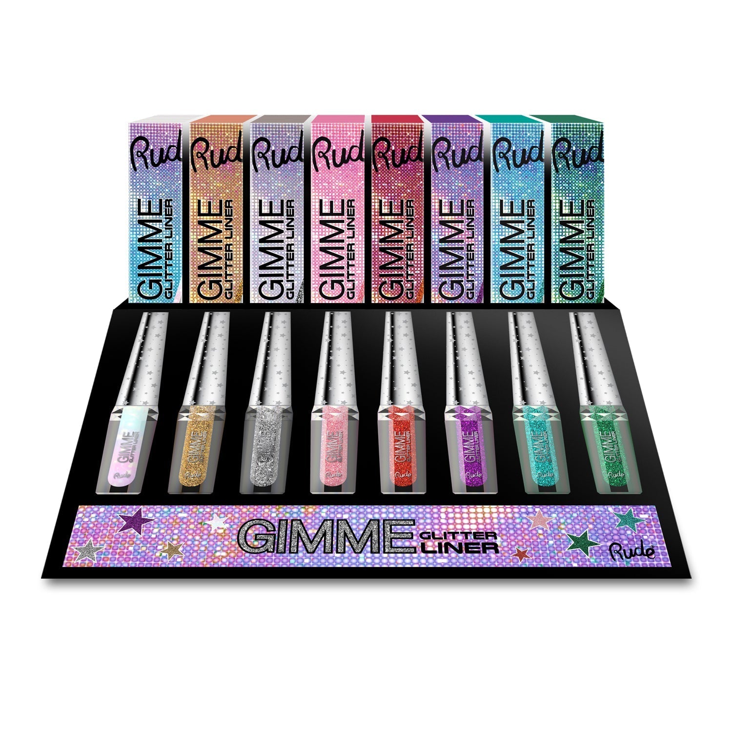 Gimme Glitter Liner Display Set, 64pcs Wholesale Set by Rude Cosmetics | Fleurcouture