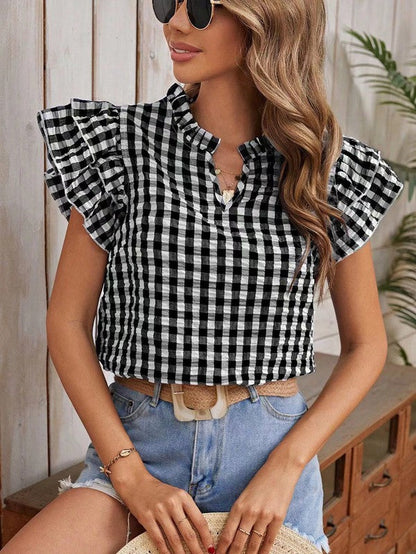 Gingham blouse Red by Miss Sparkling | Fleurcouture