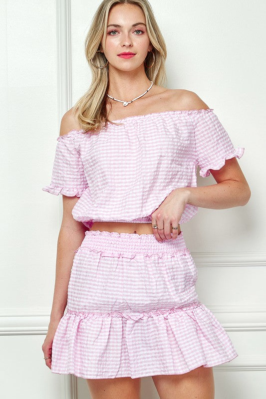 GINGHAM SEERSUCKERTOP AND SKIRT SET by e Luna | Fleurcouture