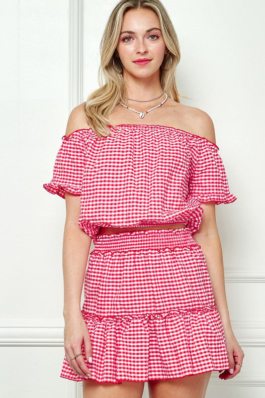 GINGHAM SEERSUCKERTOP AND SKIRT SET by e Luna | Fleurcouture