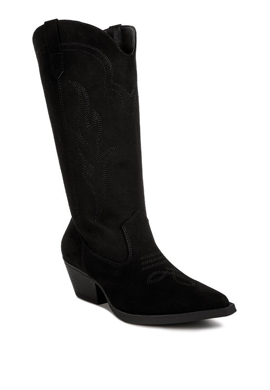 Ginni Embroidered Calf Boots Black 5 by Rag Company | Fleurcouture