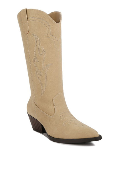 Ginni Embroidered Calf Boots Taupe 5 by Rag Company | Fleurcouture