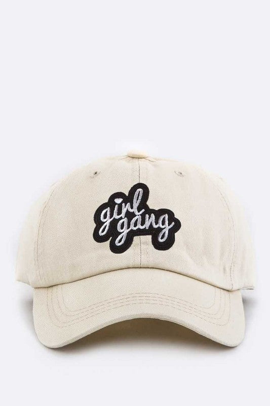 Girl Gang Embroidery Cotton Cap Beige O/S by Artini Accessories | Fleurcouture