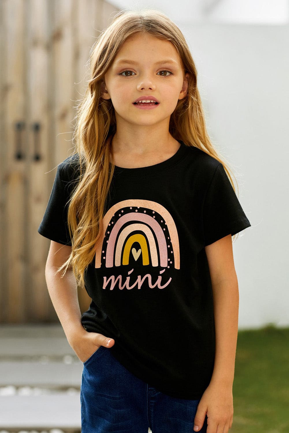 Girls Graphic Round Neck Tee Shirt Black 4Y-5Y by Trendsi | Fleurcouture