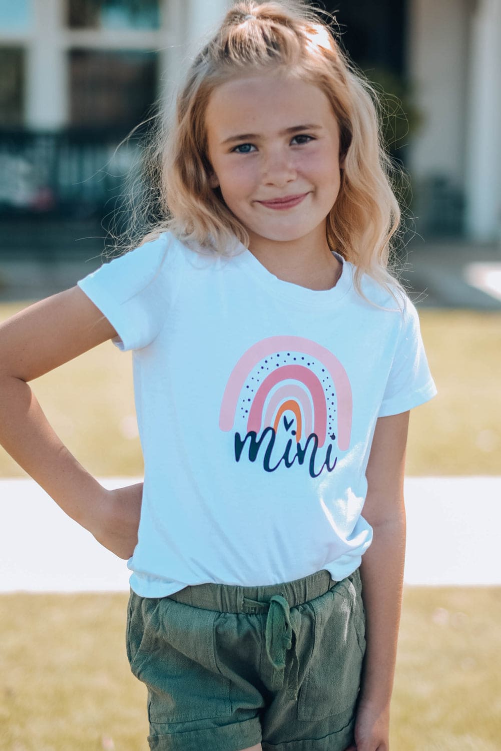 Girls Graphic Round Neck Tee Shirt White 4Y-5Y by Trendsi | Fleurcouture