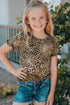 Girls Leopard Short Flounce Sleeve Tee Leopard 4Y-5Y by Trendsi | Fleurcouture