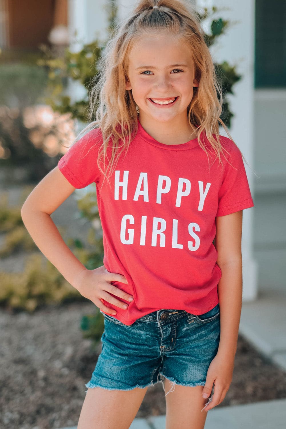 Girls Letter Graphic Short Sleeve T-Shirt Salmon 6Y-7Y by Trendsi | Fleurcouture