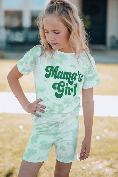 Girls Printed Letter Graphic Lounge Set Mint 4Y-5Y by Trendsi | Fleurcouture