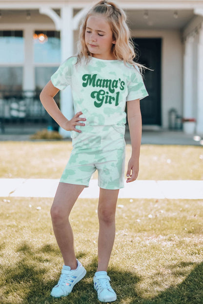 Girls Printed Letter Graphic Lounge Set Mint by Trendsi | Fleurcouture