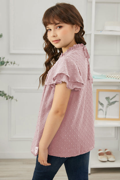 Girls Swiss Dot Smocked Flutter Sleeve Blouse by Trendsi | Fleurcouture