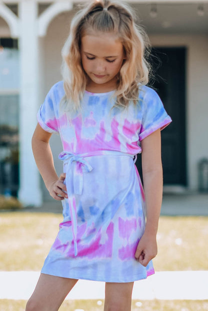 Girls Tie-Dye Belted T-Shirt Dress Multi 4Y-5Y by Trendsi | Fleurcouture