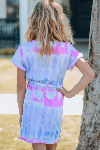 Girls Tie-Dye Belted T-Shirt Dress Multi by Trendsi | Fleurcouture