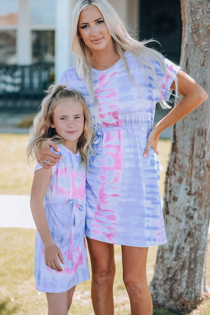 Girls Tie-Dye Belted T-Shirt Dress Multi by Trendsi | Fleurcouture