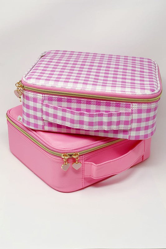 Glam Girl Cosmetic Case Pink Gingham One Size by Ellison and Young | Fleurcouture