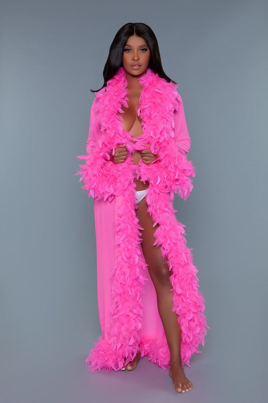 Glamour Boa Feather Trim Robe Hot Pink OS by BE WICKED | Fleurcouture