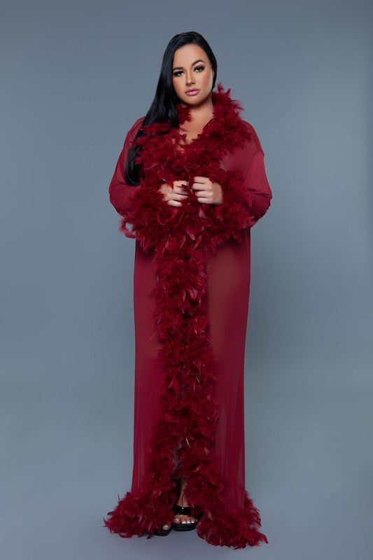 Glamour Boa Feather Trim Robe Maroon OS by BE WICKED | Fleurcouture