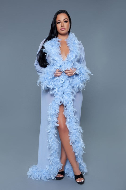 Glamour Boa Feather Trim Robe Periwinkle OS by BE WICKED | Fleurcouture