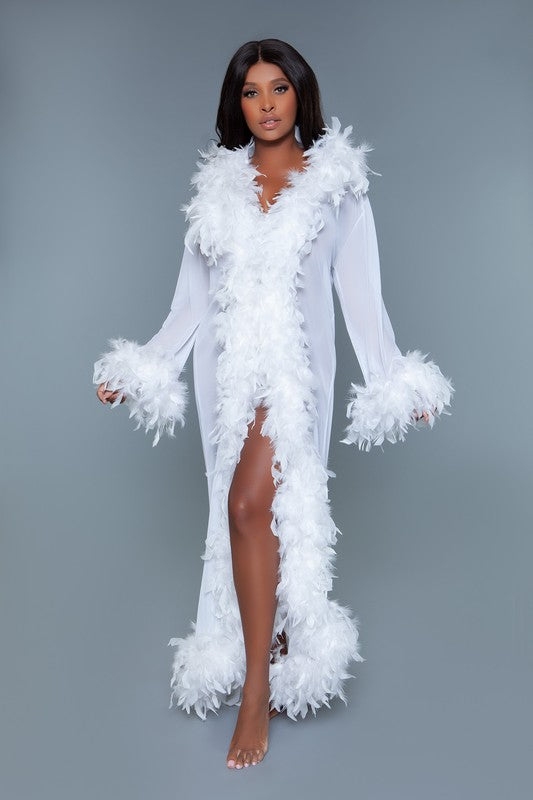 Glamour Boa Feather Trim Robe White OS by BE WICKED | Fleurcouture