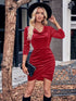 Glitter Ruched Cowl Neck Wrap Dress Deep Red S by Trendsi | Fleurcouture