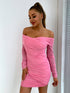 Glitter Ruched Off-Shoulder Long Sleeve Bodycon Dress Pink XS by Trendsi | Fleurcouture