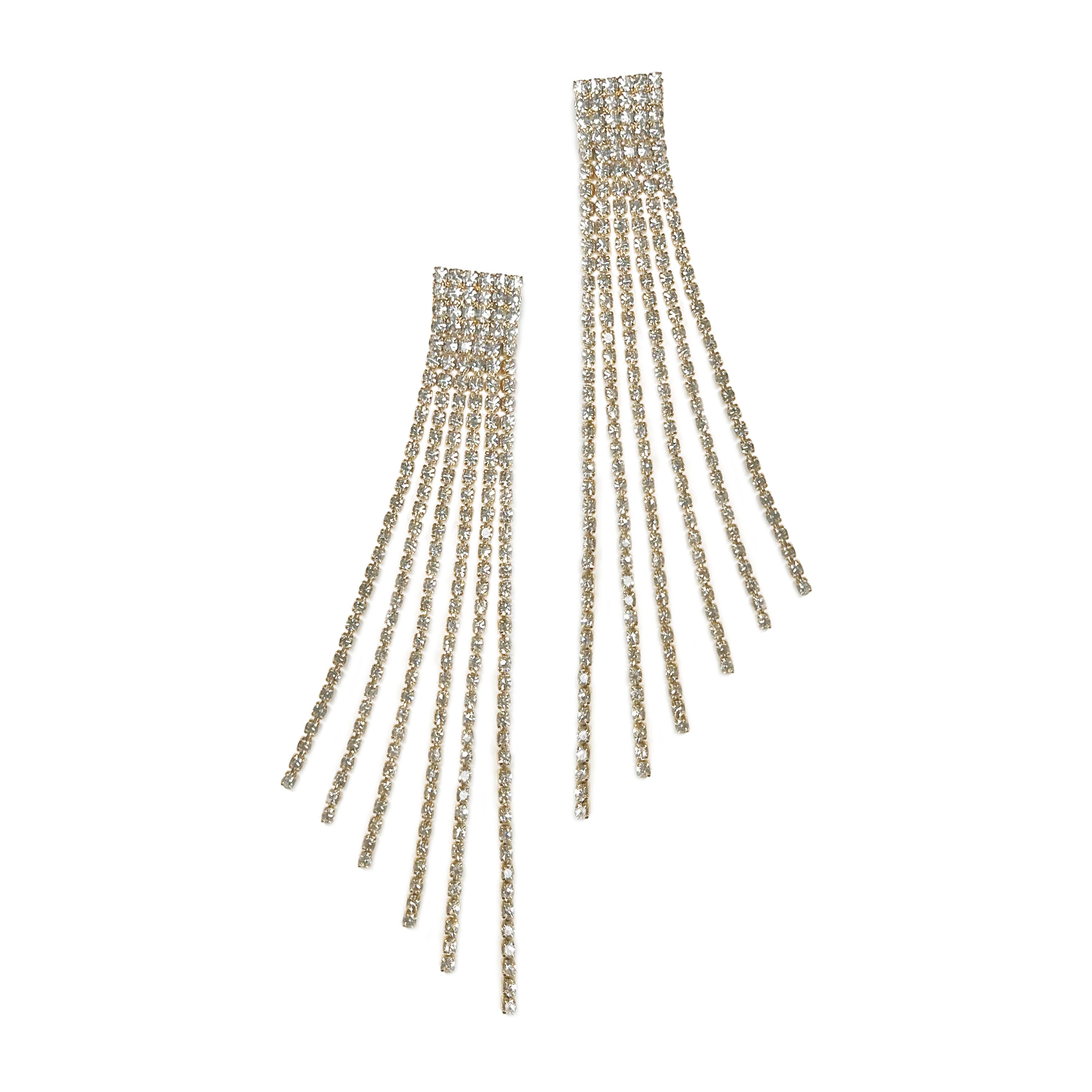 Gold Abstract Rhinestone Fringe Earrings Silver One Size Earrings by Grace &amp; Emma | Fleurcouture