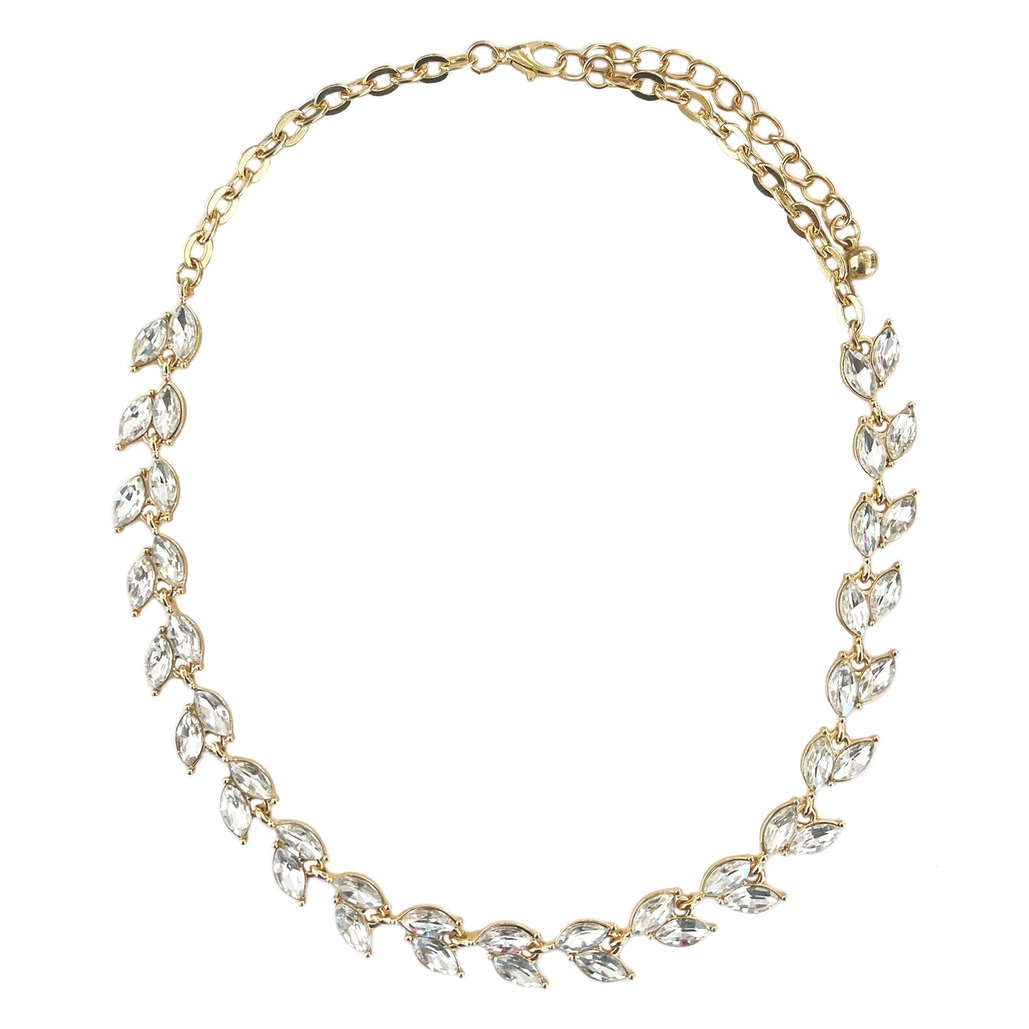 Gold Crystal Leaf Necklace crystal gold One Size Necklace by Grace &amp; Emma | Fleurcouture