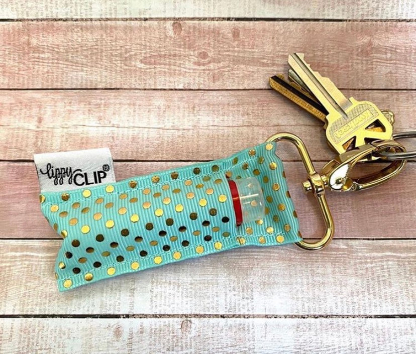 Gold Dots on Aqua LippyClip® Lip Balm Holder Retail by LippyClip® | Fleurcouture