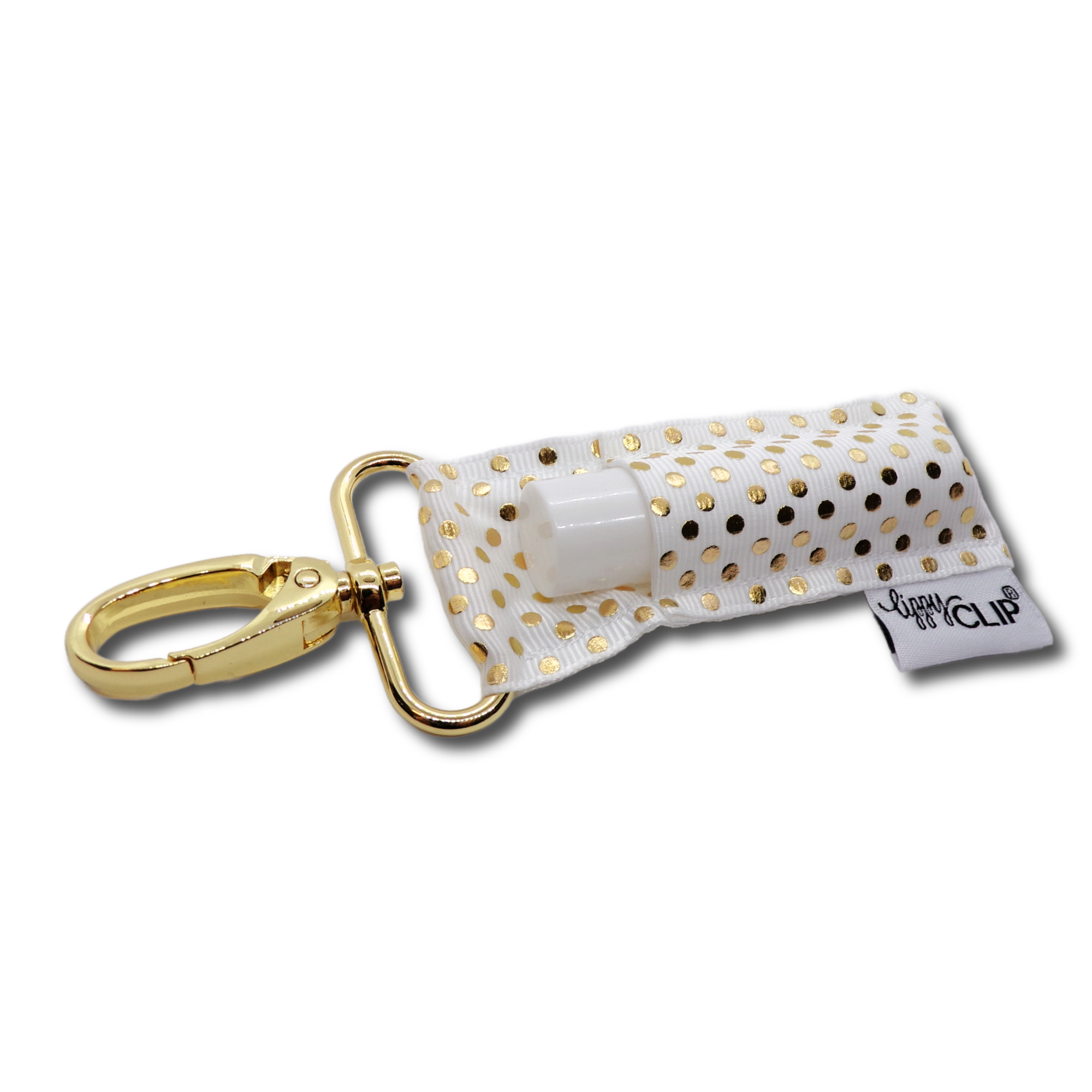 Gold Dots on White LippyClip® Lip Balm Holder Retail by LippyClip® | Fleurcouture