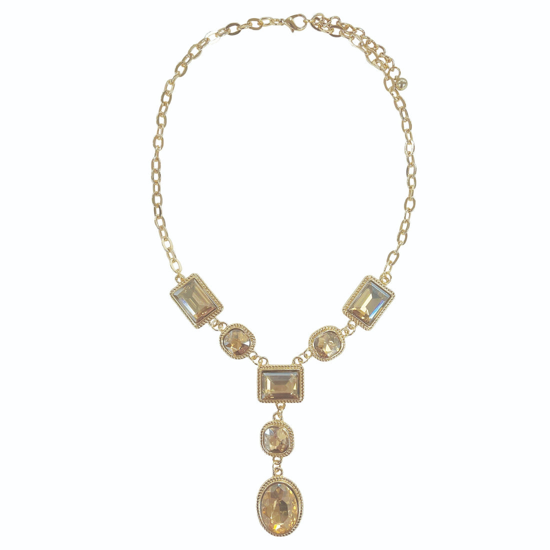 Gold Geometric Crystal Drop Necklace Gold One Size Necklace by Grace &amp; Emma | Fleurcouture