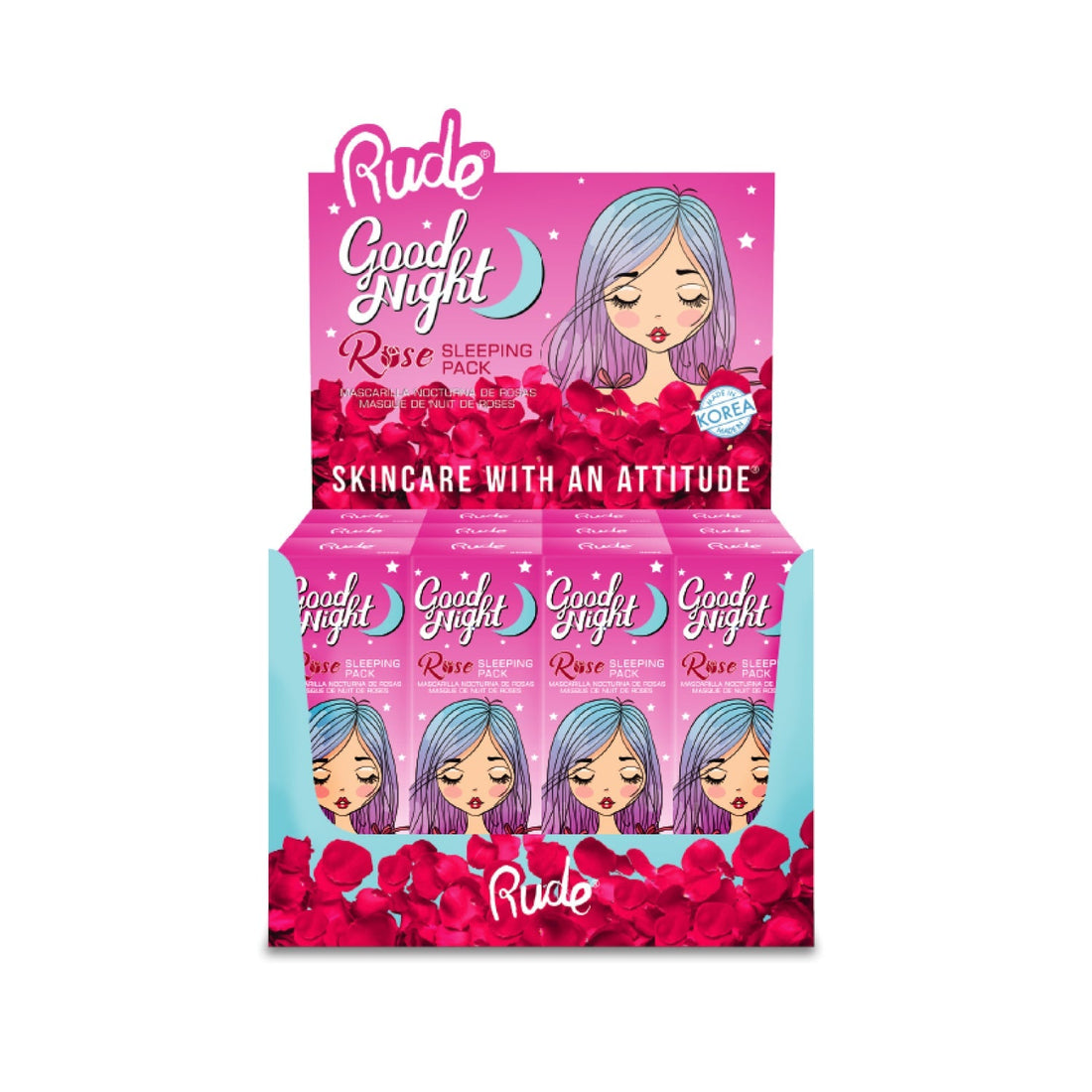 Good Night Rose Sleeping Pack Paper Display, 12pcs Wholesale Set by Rude Cosmetics | Fleurcouture