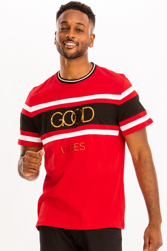 Good Vibes 3D Design Print Gold Foil NAVY S by WEIV | Fleurcouture