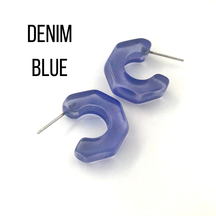 Gracie Hugger Hoop Earrings Denim Blue Gracie Hoop Earrings by Leetie Lovendale | Fleurcouture