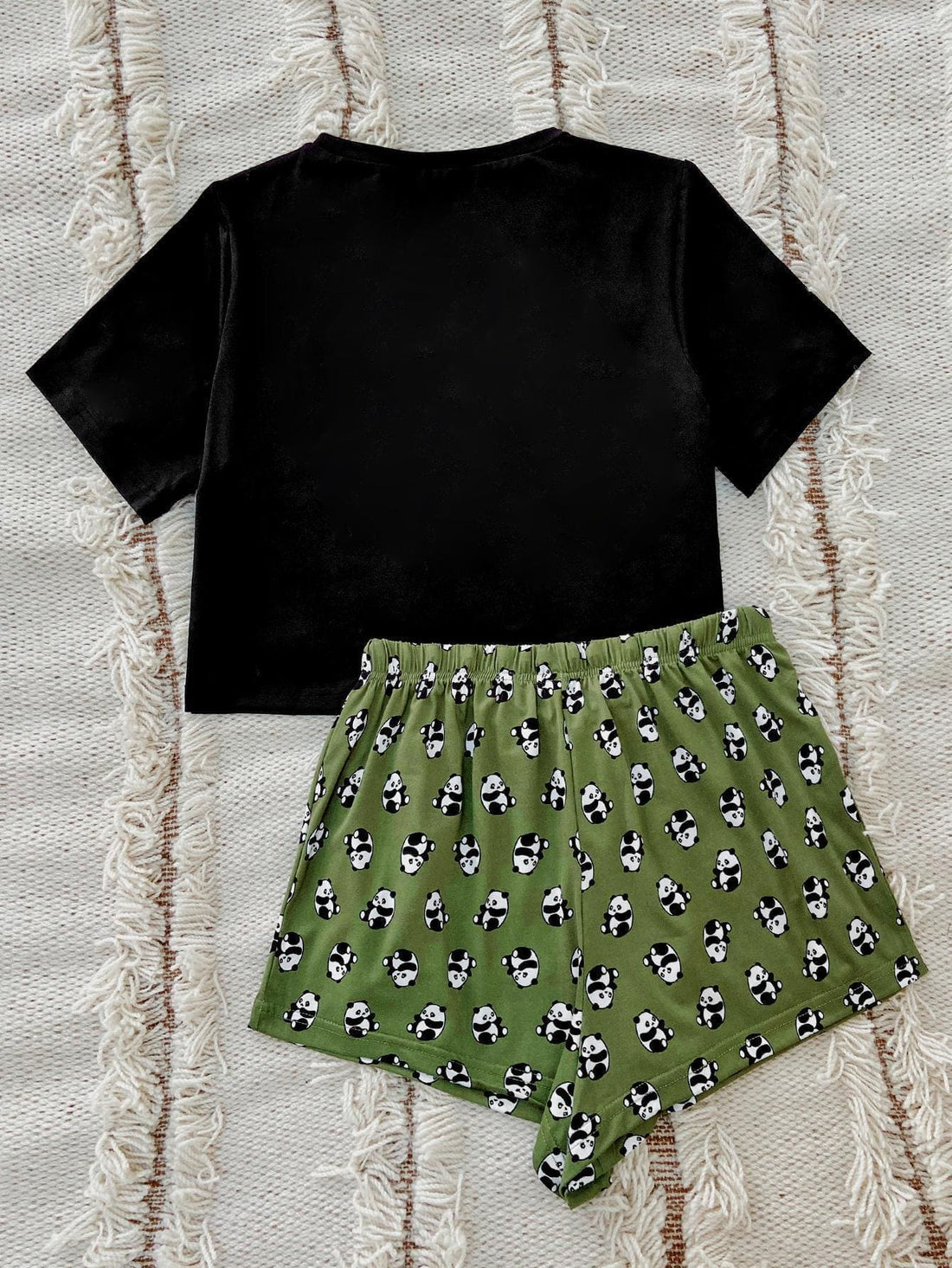 Graphic Tee and Panda Print Shorts Lounge Set Green Loungewear by Trendsi | Fleurcouture