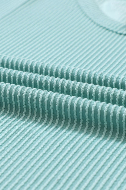 Grass Green Corded V Neck Slouchy Top Pocketed Shorts Set 75%Polyester+20%Viscose+5%Elastane Two Piece Sets by Fleurcouture | Fleurcouture