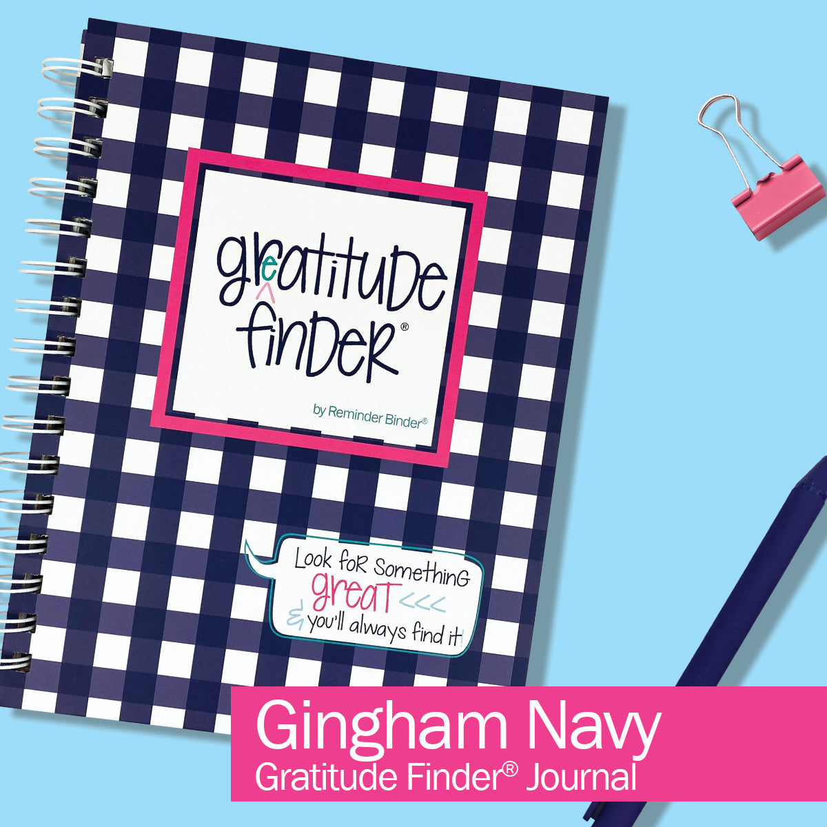 Gratitude Finder® Journals Gingham Navy Gratitude by DAS | Fleurcouture