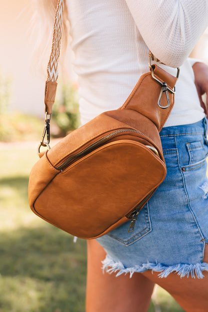 Gray Faux Leather Zipped Crossbody Chest Bag ONE SIZE pu Shoes &amp; Bags/Crossbody Bags by Fleurcouture | Fleurcouture