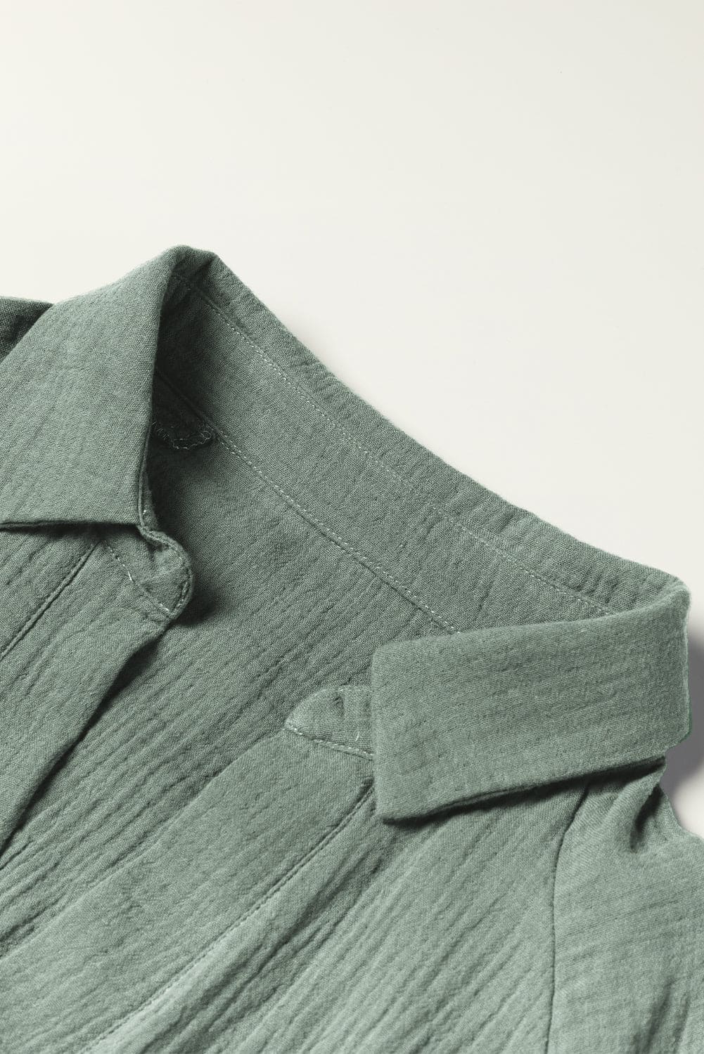 Green Crinkle Split Neck Top Loose Drawstring Pants Set Mist Green 100%Cotton Two Piece Sets by Fleurcouture | Fleurcouture