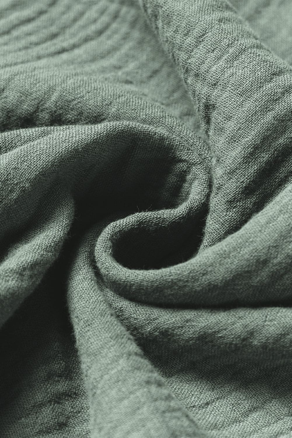 Green Crinkle Split Neck Top Loose Drawstring Pants Set Mist Green 100%Cotton Two Piece Sets by Fleurcouture | Fleurcouture